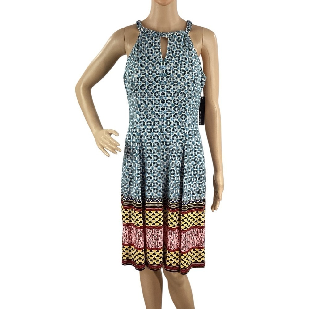 Maggy London Cyndie Colorful Jersey Halter Dress Blue Multicolor Size 8
